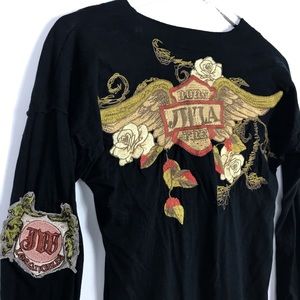 JOHNNY WAS JWLA Black Floral Embroidered Top